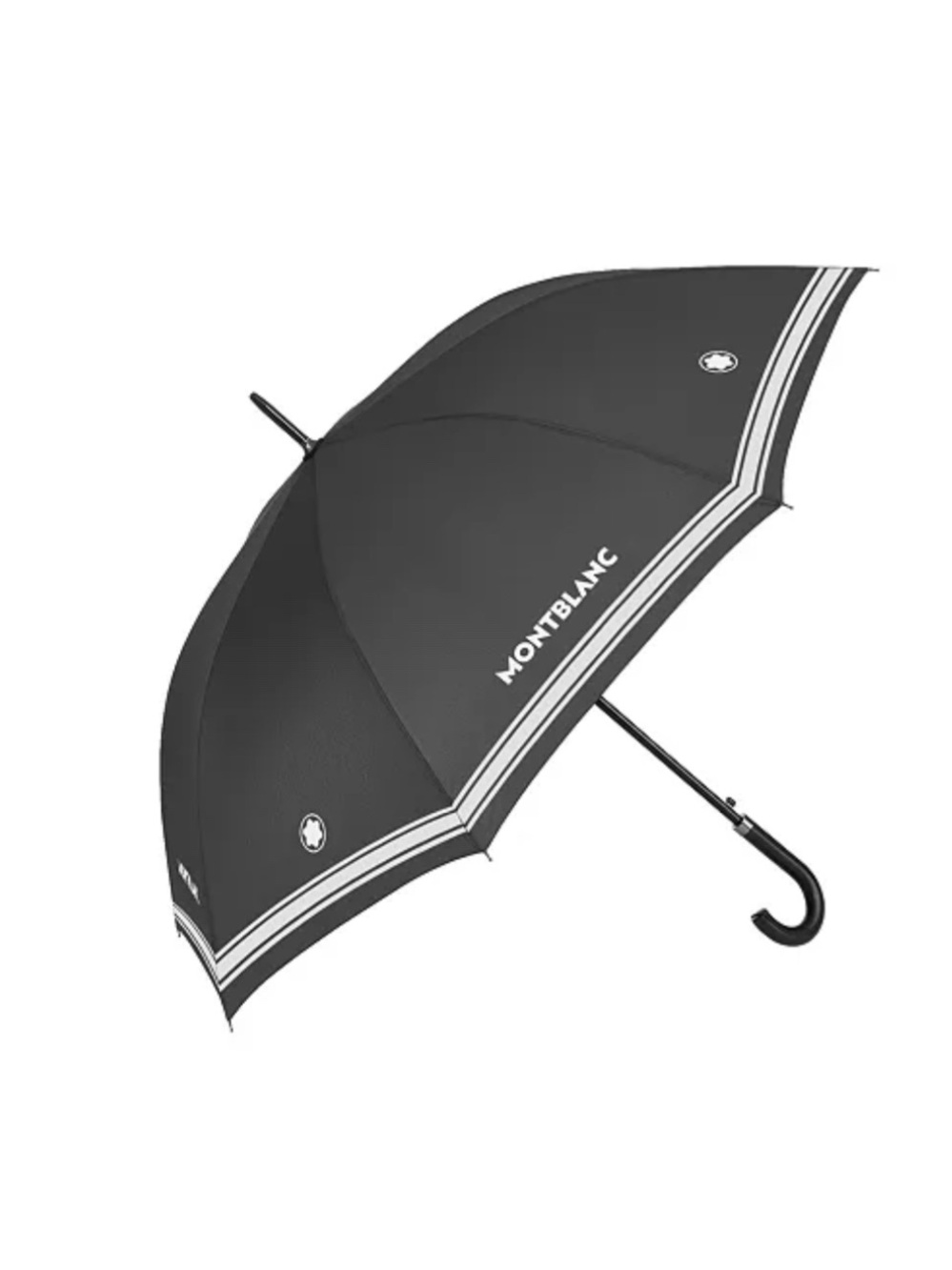Montblanc Black Large Golf Umbrella with White Stripe Accents & Montblanc logo